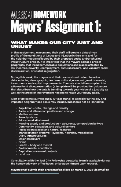 Assignment 1 What makes our city just and unjust 2025 MICD Just City Mayoral Fellowship